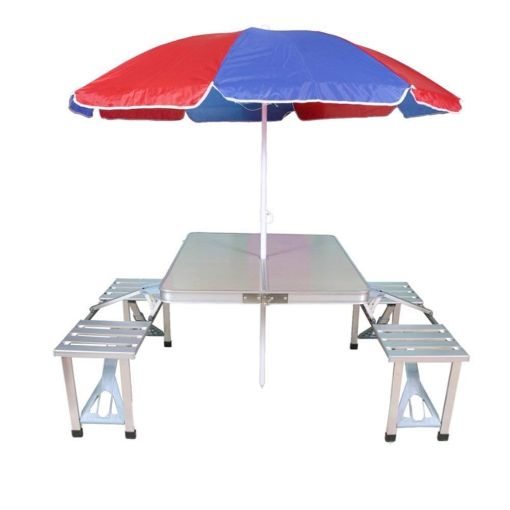 Picture of Portable Folding Picnic Table  with Umbrella Picnic Table and Chairs Set Aluminium Portable Folding Picnic Table