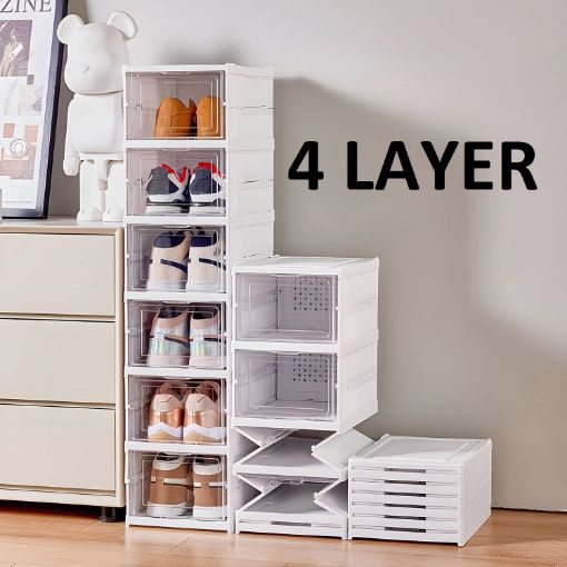 Picture of 4 Layer Shoe Box Smart Shoe Rack with 6 Layer Shoes Stand Multifunctional Entryway Foldable & Collapsible Door Shoe Rack