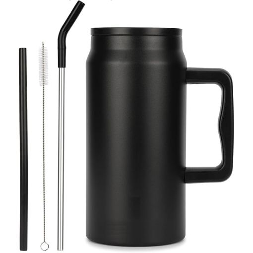 Picture of Mug with Handle and Straw (Candy color) Thermos Mug Cup with Straw  Insulated Cup Stainless Steel Mug Insulated Cup with Straw  Mug with Handle  Mug