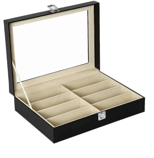Picture of 8 Slot Eyeglass Sunglass Storage Box 8 SLOT GOGGLE BOX Leather Glasses Display Case Storage Organizer Collector Box