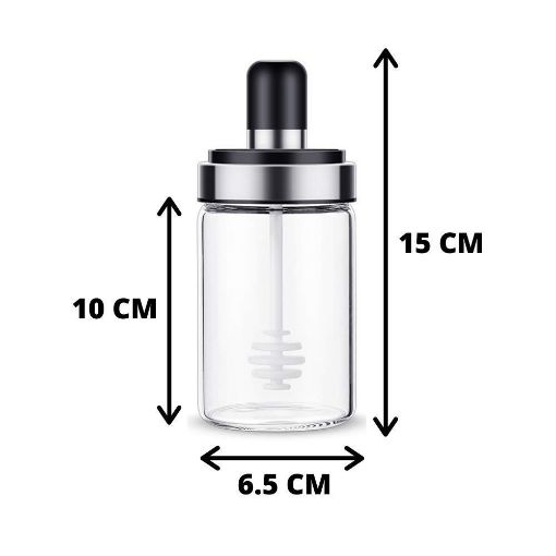 Picture of Glass Jar Dipper  dispenser in glass honey jar with dipper syrup jar sugar syrup jar honey pot with dipper honey bottle storage storage jar for kitchen honey container with dipper honey container dispenser