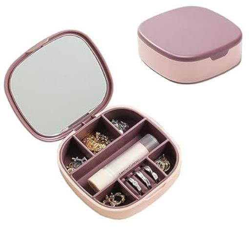 Picture of Travel Jewelry Box Small and Portable Jewelry Storage Box  Jewelry Storage Box with Mirror  Mini Portable Jewellery Box  Small Jewelry Box with Mirror  Small Jewelry Box