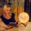 Picture of 3D Rechargeable Moon Lamp   Touch Control Adjust Brightness Moon Light with Stand Wooden Stand Night Lamp