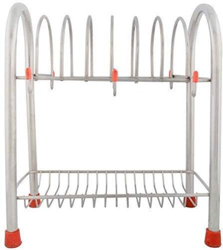 Picture of SS Cup And Dish Holder  Layer Stainless Steel Kitchen Dish Rack Plate Cutlery Stand Drainers Rust Free Chrome Plated Cup and Saucer Stand