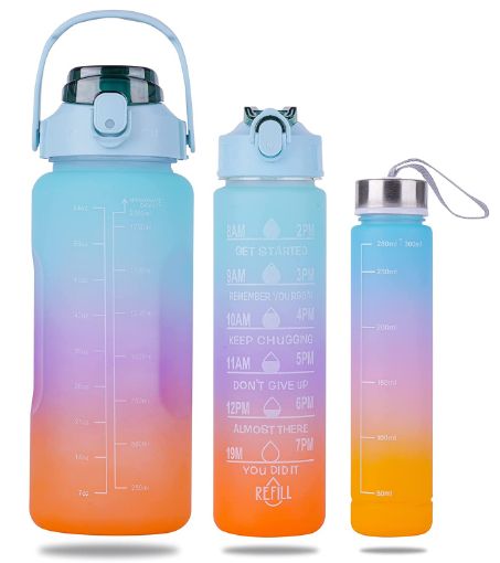 Picture of Set of 3 Water Bottle with Motivational Time Marker MOTIVATIONAL WATER BOTTLE 3 PCS SET