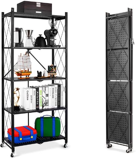 Picture of Shelving Unit Storage Rack on Wheels Large Capacity  Five Layer Kitchen Rack Foldable Steel Rack with wheels