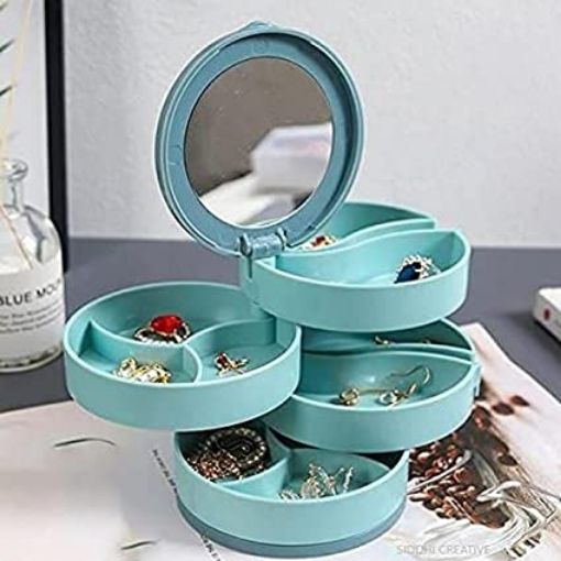 Picture of 4-Layer 360 Degree Rotating ROUND Jewellery Organizer Box with Mirror partation  Jewellery Organisers Storage Box  Makeup Pouch BOX