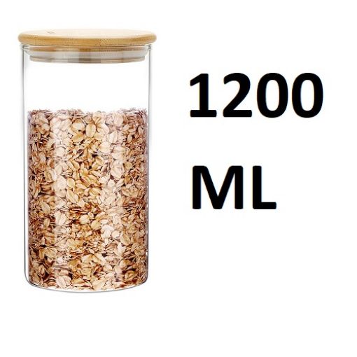 Picture of bamboo lid jar1200 ML Airtight clear glass storage canister with wood lid food storage container jar with sealing bamboo lid