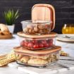 Picture of Square Glass Food Storage Containers with Wooden Lid Food Storage Glass Lunch Box with Air Tight Wooden Lid