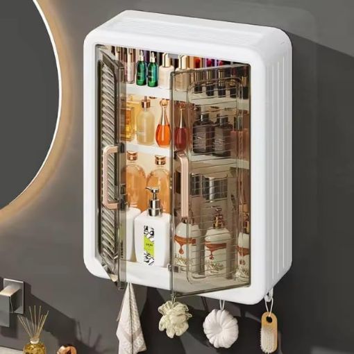 Picture of WALL MOUNT KITCHEN STORAGE BOX Wall Mounted Foldable Bathroom Cabinet with Double Door Bathroom Organiser