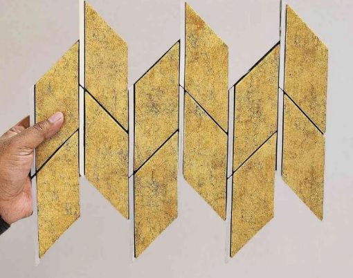 Picture of Rectangle Metal Tiles Rectangle Peel and Stick Backsplash Tile Metal Gold Self Adhesive Metal Mosaic Tiles