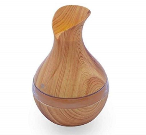 Picture of Port Wooden aroma humidifier Grain Vase Style Aroma Diffuser Ultrasonic Cool Mist Big Pot Wooden Humidifier with LED Lights