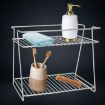 Picture of SS 2 Layer Bathroom Self With Box Stainless Steel bathroom shelves Wall Mounted Kitchen Rack Double layer Trolley Container 2 layer kitchen rack Multipurpose Storage Shelf Bathroom accessories Masala
