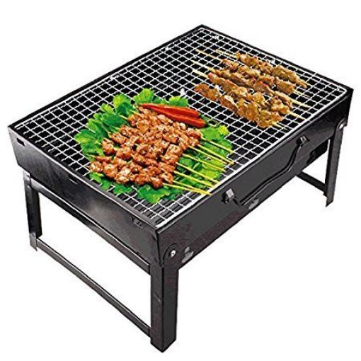 Picture of Folding Portable Outdoor Barbeque Charcoal BBQ Grill Oven Black Carbon Steel New Metal Folding Portable Outdoor Charcoal BBQ Grill