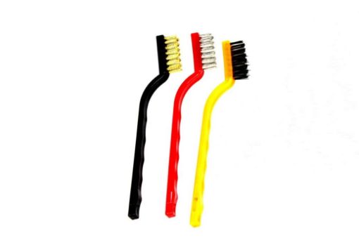 Picture of 3 PCs Mini Wire Brush Set Brass Nylon Stainless Steel Bristles Household Cleaning Brush for Stove Burner Tiles Tap
