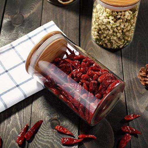 Picture of Glass Food Storage Containers Set Airtight Food Jars with Bamboo Wooden Lids Kitchen Canisters