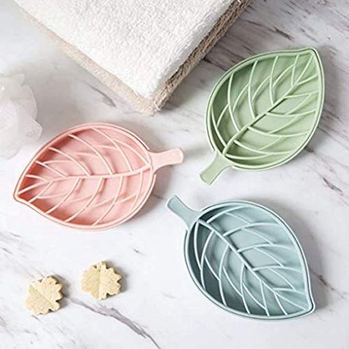 Picture of Leaf Shop Dish Plastic Leaf Soap Dish Soap Holder Double Layer Leaf Shape Soap Dish Drain Box Storage Holder Container