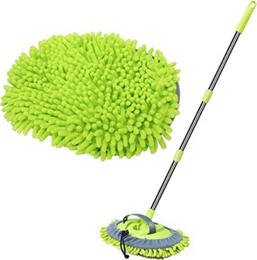 Picture of Car Wash Brush Mop Kit with Long Handle 2 in 1 Chenille Microfiber Sponge Mitt Cleaning Detailing Duster for Washing Car 2 IN 1 CAR CLEANING BRUSH
