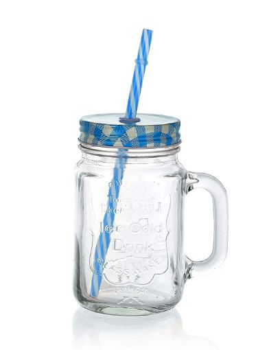 Picture of Masson Jar  Straw For Beverages  Lid And Reusable Straw Glass Mason Jar