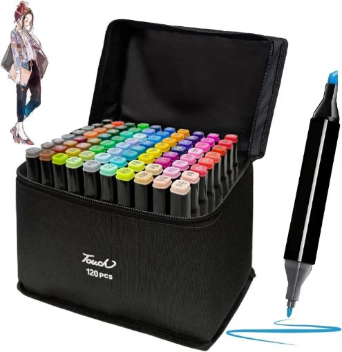 Picture of 120 PCS MARKER PEN SET  Art Line Markers Sketch Pens 120 Colors Dual Tip Art Markers Set Brush