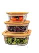Picture of Rectangular Glass Food Storage Containers LUNCH BOX WOODEN LID RECTANGLE