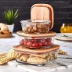 Picture of Rectangular Glass Food Storage Containers LUNCH BOX WOODEN LID RECTANGLE