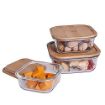 Picture of Rectangular Glass Food Storage Containers LUNCH BOX WOODEN LID RECTANGLE