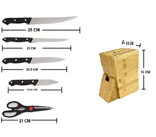 Picture of Wood Kitchen Knife Set with Wooden Block and Scissors, Knife Set for Kitchen with Stand, Knife Set for Kitchen use, Knife Holder for Kitchen with Knife 5-Pieces Stainless Steel Kitchen Knives Set, 4-Pieces