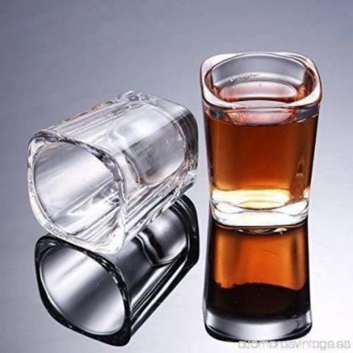 Picture of Squre Shot Glass 6 pis set Cocktail Glass square short glass Fashion Shot Glass Heavy Base Tequila Shot Glass Whisky Brandy Vodka glass Clear Shot Glass Whiskey and Liqueurs glass Bottom Shape Glass