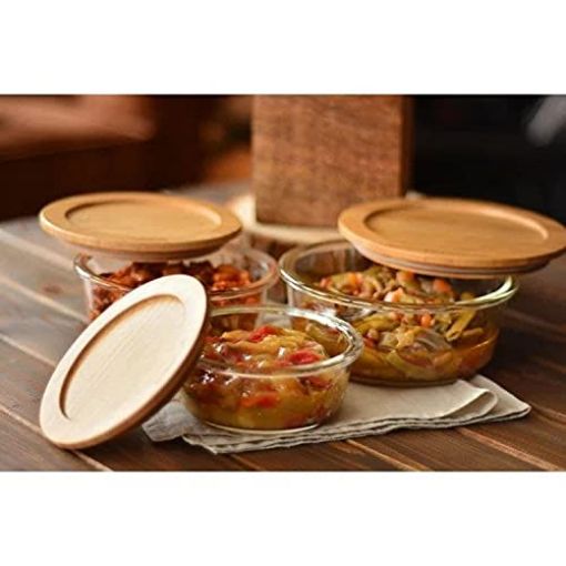 Picture of 3 PIS LUNCH BOX WITH WOODEN LID STORAGE BOX WOODEN LID