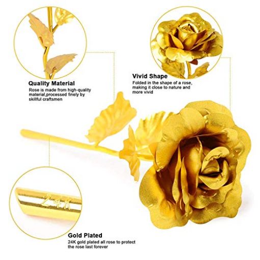 Picture of Golden Foil Rose Flower with Luxury Gift Box and Bag Great Gift Idea for Valentine's Day Mother's Day Thanksgiving Day Christmas Birthday Anniversary Home Decor Gifting artificial 24 k golden rose