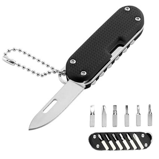 Picture of Mini Pocket Knife with Screwdriver Mini Folding Knife Multipurpose Cutting Tool Keychain