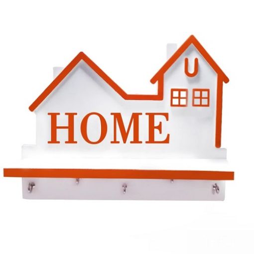 Picture of Sweet Home Shape Key Holder with Mobile Charging Stand  Multipurpose Wall Mounted Home Shape Shelf Brown Key Holder