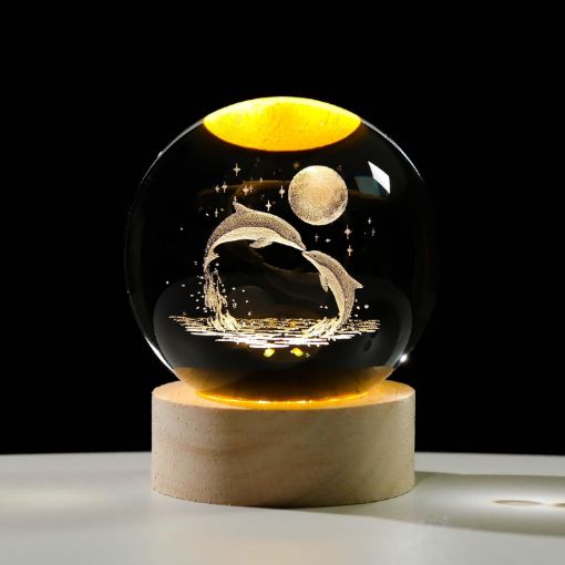 Picture of 3D Crystal Ball Night Lamp(DOLPHIN) (6 cm) Crystal Ball Night Lamp Night Lights Decorative Lamp