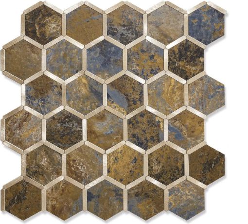 Picture of Hexagon Metal Tiles Hexagon Peel and Stick Backsplash Tile Metal Gold Self Adhesive Metal Mosaic Tiles