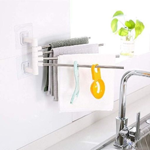 Picture of 4 Bar Towel Rack  hanger towel bars silicon suction cup magic towel holder bathroom and kitchen stainless steel towel stand wall mounted towel holder fold able towel hanger room and wash basin towel holder soap dish towel hanger accessories