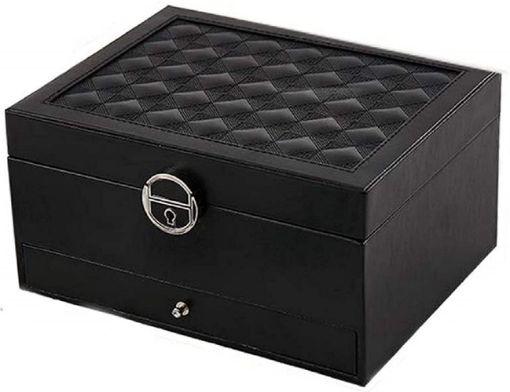 Picture of JEWELLERY BOX WITH SLIDING DRAWER Leather Multi-layer Jewelry Box Makeup Organizer Case Earrings Ring Stud Jewelry Storage Display Case Box