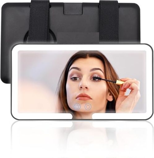 Picture of Car Vanity Mirror With Lights  Makeup Mirror with 3 Light Modes Car Mirror Dimmable Touch Control Travel Makeup Mirror