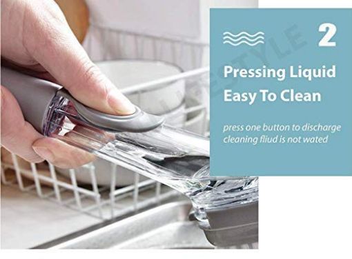 Picture of Kitchen Cleaning Brush Scrubber Dish Bowl Washing Sponge With Refill Liquid Soap Dispenser Kitchen Pot Cleaner Tool Long Handle Sponge  Kitchen Cleaning Brush Scrubber Dish Bowl Washing Sponge