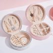Picture of ROUND JEWELLERY ORGANIZER BOX Round Mini PU Leather Small Jewelry Box  Jewellery Organiser PU Leather Zipper Portable Storage Box