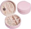 Picture of ROUND JEWELLERY ORGANIZER BOX Round Mini PU Leather Small Jewelry Box  Jewellery Organiser PU Leather Zipper Portable Storage Box
