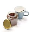 Picture of Hexagon Glass Jar & Container with Golden lid Air Tight Blue Checks Metal Lid