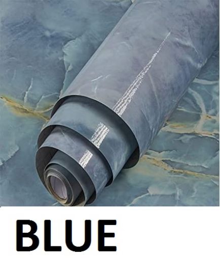 Picture of BLUE MARBLE FOIL STICKER WALLPAPER  Marble Aluminum Foil Kitchen Stickers Oil-Proof Waterproof Self Adhesive Wallpaper PVC Bathroom Wall Stickers Contact Paper Marble
