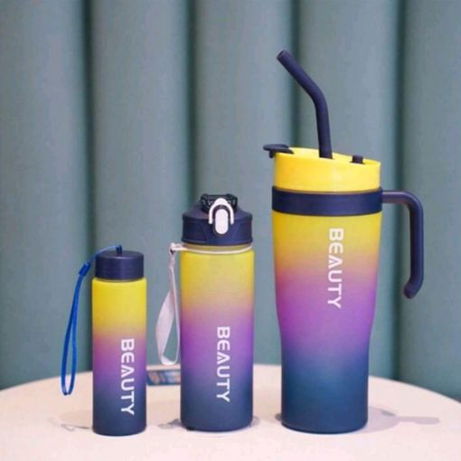 Picture of 3 pcs Mug and Water Bottle Gradient Water Bottles Set Coffee Or Juice Mug